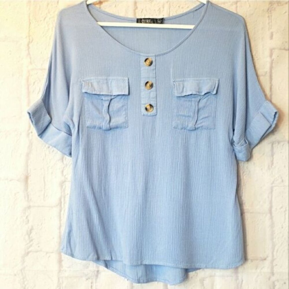 CURE Gauze-like Textured Scoopneck Blouse Small